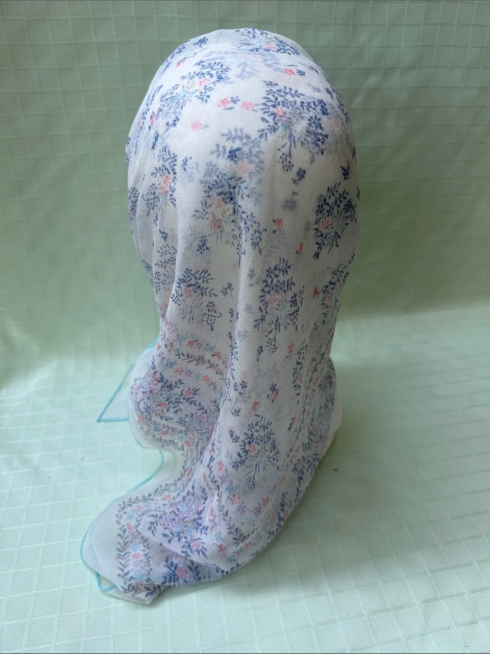 Vintage Boggia Bruno Lightweight Floral Silk Scarf - White with Blue & Pink